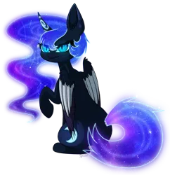 Size: 1420x1464 | Tagged: safe, artist:spirit-1, derpibooru import, nightmare moon, princess luna, pony, alternate design, big ears, curved horn, horn, simple background, solo, transparent background