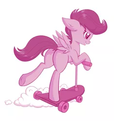 Size: 1203x1281 | Tagged: safe, artist:kyrgyzpopstar, derpibooru import, scootaloo, pegasus, pony, butt, female, filly, monochrome, plot, scooter, simple background, solo, white background