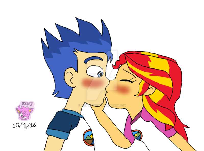 Size: 1024x758 | Tagged: safe, artist:resotii, derpibooru import, flash sentry, sunset shimmer, equestria girls, legend of everfree, camp everfree outfits, deviantart watermark, female, flashimmer, kissing, male, obtrusive watermark, shipping, straight, watermark