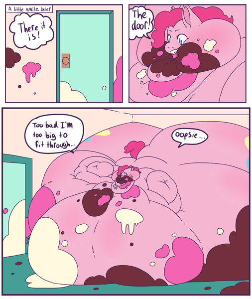 Size: 3000x3554 | Tagged: questionable, artist:fatfurparadise, derpibooru import, part of a set, pinkie pie, pony, belly, belly bed, big belly, blob, butt, comic, didn't think this through, fat, fat legs, huge belly, huge butt, immobile, impossibly large belly, impossibly large butt, large belly, large butt, messy, messy eating, morbidly obese, obese, piggy pie, pudgy pie, rolls of fat, sequence, slob, solo, weight gain