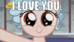 Size: 640x364 | Tagged: safe, derpibooru import, edit, edited screencap, editor:undeadponysoldier, screencap, cozy glow, pegasus, pony, school raze, chocolate with nuts, cozy glow is best facemaker, cozybetes, cute, female, filly, foal, i love you, logo, looking at you, meme, nick jr., patrick star, reference, smiling, spongebob squarepants, talking to viewer