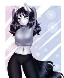 Size: 3316x4000 | Tagged: safe, artist:yutakira92, derpibooru import, oc, unofficial characters only, anthro, earth pony, adorasexy, arm behind head, belly, belly button, big breasts, breasts, clothes, curly mane, cute, female, jeans, midriff, ocbetes, pants, sexy, short shirt, solo, thigh gap, top, underass