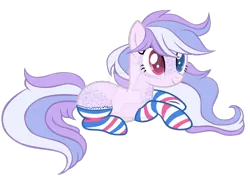 Size: 1280x906 | Tagged: safe, artist:magicdarkart, derpibooru import, oc, earth pony, pony, base used, butt freckles, clothes, deviantart watermark, female, freckles, heterochromia, mare, obtrusive watermark, prone, simple background, socks, solo, striped socks, transparent background, watermark