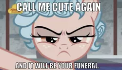 Size: 634x364 | Tagged: safe, derpibooru import, edit, edited screencap, editor:undeadponysoldier, screencap, cozy glow, pegasus, pony, school raze, angry, caption, cozy glow is best facemaker, cozy glow is not amused, cozybetes, cute, death threat, edgy, female, filly, foal, freckles, i'm not cute, image macro, implied death, implied murder, logo, looking at you, madorable, nick jr., out of character, talking to viewer, text, threat, threatening