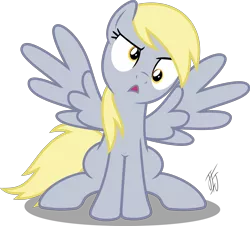 Size: 940x850 | Tagged: safe, artist:mlp-scribbles, derpibooru import, derpy hooves, pegasus, pony, confused, cute, derpabetes, female, mare, open mouth, simple background, sitting, solo, spread wings, transparent background, vector, wings