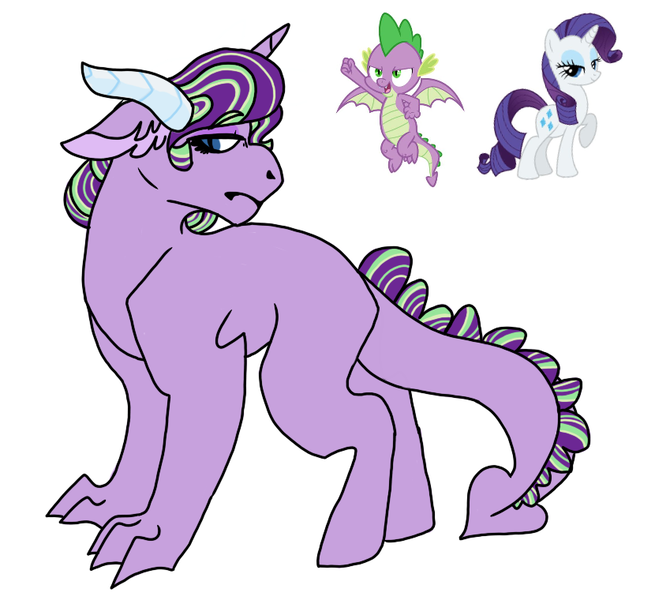 Size: 830x760 | Tagged: safe, artist:m-e-la-n-c-h-o-l-y, derpibooru import, rarity, spike, dracony, dragon, hybrid, pony, female, interspecies offspring, male, offspring, parent:rarity, parent:spike, parents:sparity, shipping, sparity, straight