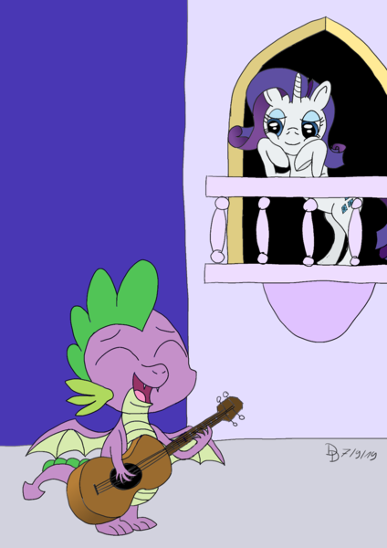 Size: 1357x1920 | Tagged: safe, artist:darkdabula, derpibooru import, rarity, spike, female, male, serenade, shipping, sparity, straight