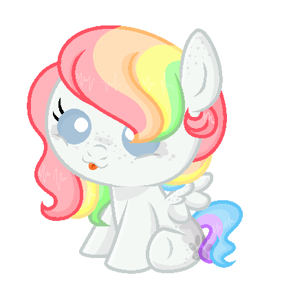 Size: 410x420 | Tagged: safe, artist:rainbowpawsarts, artist:sararini, derpibooru import, oc, oc:pastel, unofficial characters only, pegasus, pony, alternate universe, base used, female, foal, freckles, hair over one eye, multicolored hair, offspring, parent:oc:chalk, parent:oc:rainbow paws, parents:oc x oc, rainbow hair, simple background, sitting, solo, tongue out, transparent background