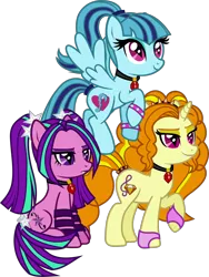 Size: 1701x2264 | Tagged: safe, artist:lightningbolt, derpibooru import, adagio dazzle, aria blaze, sonata dusk, ponified, earth pony, pegasus, pony, unicorn, equestria girls, rainbow rocks, .svg available, angry, bracelet, clothes, disguise, disguised siren, equestria girls ponified, eyeshadow, fangs, female, fingerless gloves, flying, frown, gem, gloves, headband, horn, jewelry, looking up, makeup, mare, necklace, pigtails, ponytail, raised hoof, simple background, siren gem, sitting, slit eyes, smug, spiked wristband, spread wings, standing, svg, tail band, the dazzlings, transparent background, trio, vector, wings, wristband
