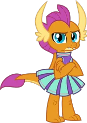 Size: 4785x6790 | Tagged: 2 4 6 greaaat, artist:digimonlover101, cheerleader, cheerleader smolder, clothes, crossed arms, cute, derpibooru import, dragon, dragoness, female, looking at you, pleated skirt, safe, simple background, skirt, smolder, smolderbetes, smolder is not amused, solo, transparent background, unamused, vector
