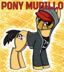 Size: 641x715 | Tagged: safe, artist:akie-tara, derpibooru import, edit, editor:undeadponysoldier, oc, ponified, unofficial characters only, earth pony, pony, cap, clothes, danny murillo, hat, hollywood undead, hoodie, male, mask, solo, stallion