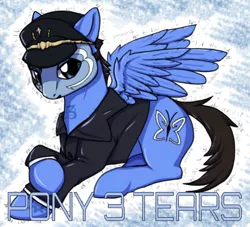 Size: 639x579 | Tagged: safe, artist:akie-tara, derpibooru import, edit, editor:undeadponysoldier, oc, ponified, unofficial characters only, pegasus, pony, clothes, hat, hollywood undead, jacket, johnny 3 tears, leather jacket, male, mask, solo, spread wings, stallion, wings