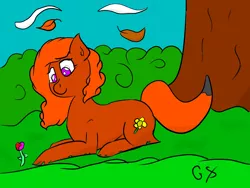 Size: 1600x1200 | Tagged: safe, artist:gamer-shy, derpibooru import, oc, unnamed oc, fox, fox pony, hybrid, original species, pony, bush, flower, laying in grass, laying on stomach, looking down, rose, solo, tree