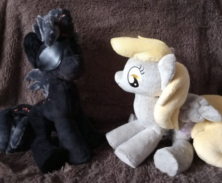 Size: 1078x890 | Tagged: safe, artist:kuroran, derpibooru import, derpy hooves, oc, oc:magma, pony, plushie, rcf community