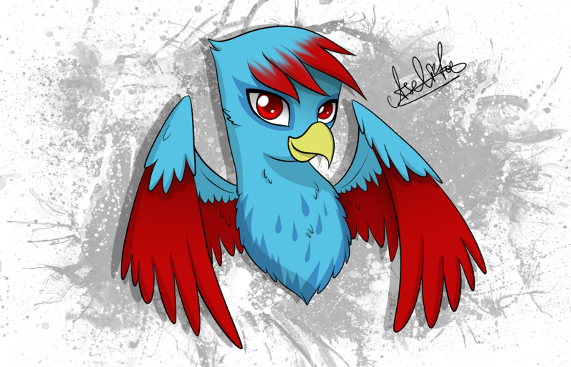 Size: 2800x1800 | Tagged: safe, artist:aselita selter, derpibooru import, oc, oc:maksex, unofficial characters only, gryphon, abstract background, bust, looking at you, portrait, solo