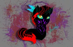 Size: 2800x1800 | Tagged: safe, artist:aselita selter, derpibooru import, oc, oc:azelf, unofficial characters only, pony, unicorn, abstract background, bandana, bust, colored pupils, ear piercing, earring, jewelry, looking at you, neon, piercing, portrait, slit eyes, solo