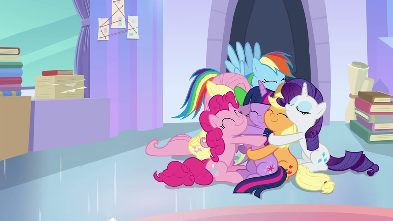 Size: 1920x1080 | Tagged: alicorn, applejack, cute, derpibooru import, dragon, fluttershy, group hug, hug, leak, mane seven, mane six, pinkie pie, pony history, rainbow dash, rarity, safe, screencap, series finale, spike, spikelove, the end, the ending of the end, twilight sparkle, twilight sparkle (alicorn), winged spike