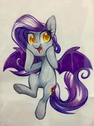 Size: 1536x2048 | Tagged: safe, artist:dawnfire, derpibooru import, oc, oc:mona pia, unofficial characters only, bat pony, pony, bat pony oc, bat wings, female, mare, solo, traditional art, wings