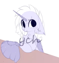 Size: 984x1053 | Tagged: safe, artist:little-sketches, derpibooru import, oc, pony, chest fluff, commission, crossed hooves, ear fluff, floppy ears, horn, wing fluff, wings, your character here