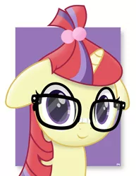 Size: 6146x7972 | Tagged: safe, alternate version, artist:potato22, derpibooru import, moondancer, pony, unicorn, abstract background, bust, cute, dancerbetes, female, floppy ears, glasses, looking at you, mare, portrait, simple background, smiling, solo