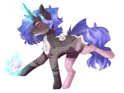 Size: 2224x1668 | Tagged: safe, artist:akiiichaos, derpibooru import, oc, oc:moonstone, pony, unicorn, clothes, female, magic, mare, simple background, socks, solo, transparent background