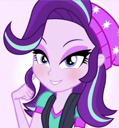 Size: 1400x1500 | Tagged: safe, artist:daarkenn, derpibooru import, starlight glimmer, equestria girls, mirror magic, spoiler:eqg specials, beanie, bedroom eyes, blushing, bust, hat, portrait, solo