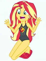 Size: 1536x2048 | Tagged: safe, artist:draymanor57, derpibooru import, sunset shimmer, equestria girls, equestria girls series, clothes, heel pop, one-piece swimsuit, slippers, solo, swimsuit, swimsuit edit, vector