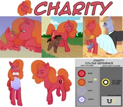 Size: 1280x1111 | Tagged: safe, artist:clorin spats, derpibooru import, oc, oc:charity, oc:cordovan, oc:pun, unofficial characters only, earth pony, pony, ask pun, apron, ask, clothes, female, filly, letter, male, mare, reference sheet, stallion