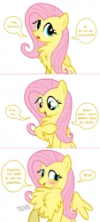 Size: 787x1735 | Tagged: safe, artist:flash equestria photography, derpibooru import, edit, fluttershy, pony, blushing, chest fluff, comic, cute, cyrillic, fluffershy, frown, impossibly large chest fluff, open mouth, pomf, raised hoof, russian, shyabetes, smiling, solo, spread wings, translation, wings