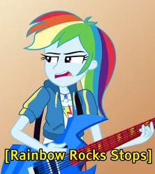 Size: 3060x3444 | Tagged: safe, artist:steyrrdash, derpibooru import, rainbow dash, equestria girls, .svg available, caption, geode of super speed, guitar, high res, image macro, jazz music stops, magical geodes, meme, musical instrument, reaction image, solo, text, vector