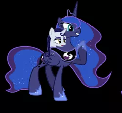 Size: 930x859 | Tagged: safe, artist:theunknowenone1, derpibooru import, moonlight raven, princess luna, alicorn, pony, unicorn, 1000 hours in ms paint, black background, conjoined, female, fusion, mare, peytral, simple background, we have become one