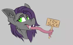 Size: 6296x3904 | Tagged: safe, derpibooru import, oc, oc:nerium, unofficial characters only, bat pony, pony, absurd resolution, bat pony oc, bat wings, eyelashes, female, long tongue, prehensile tongue, reaction image, sign, simple background, solo, tongue hold, tongue holding, tongue out, tongue wrap, wings, you suck