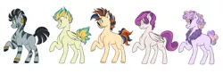 Size: 1500x500 | Tagged: safe, artist:pastel-charms, derpibooru import, oc, unofficial characters only, earth pony, hybrid, pegasus, pony, unicorn, zony, female, magical gay spawn, magical lesbian spawn, male, mare, offspring, parent:doctor caballeron, parent:flash sentry, parent:fleetfoot, parent:lightning dust, parent:scootaloo, parent:sunburst, parent:suri polomare, parent:svengallop, parent:sweetie belle, parent:zecora, parents:flashburst, parents:fleetdusy, parents:scootabelle, parents:surigallop, parents:zecoron, simple background, stallion, white background