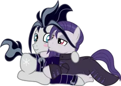 Size: 1996x1415 | Tagged: safe, artist:lightningbolt, derpibooru import, funnel web, snow hope, earth pony, pony, .svg available, blushing, clothes, emo, gay, goth, happy, jacket, kissing, lidded eyes, male, nervous, prone, shipping, simple background, smiling, snowweb, stallion, svg, transparent background, vector