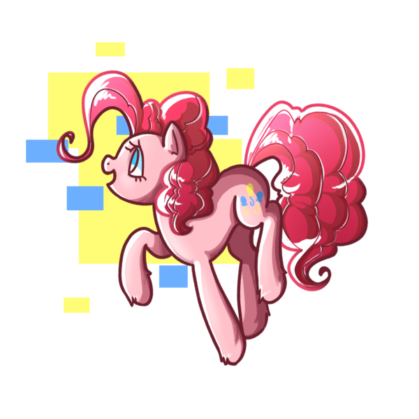 Size: 2000x2000 | Tagged: safe, artist:colorful-horses, derpibooru import, pinkie pie, earth pony, pony, abstract background, cute, diapinkes, female, leg fluff, looking away, looking up, mare, no pupils, open mouth, profile, raised hoof, simple background, smiling, solo, transparent background