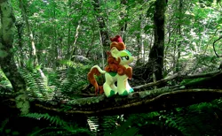 Size: 2048x1265 | Tagged: artist:hihin1993, autumn blaze, derpibooru import, forest, irl, japan, kirin, log, majestic, photo, plushie, safe, solo, tree, walking