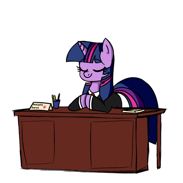 Size: 1300x1300 | Tagged: safe, artist:colorful-horses, derpibooru import, twilight sparkle, pony, unicorn, businessmare, clothes, cute, desk, eyes closed, female, gendo pose, mare, solo, suit, twiabetes, unicorn twilight