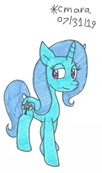 Size: 694x1181 | Tagged: safe, artist:cmara, derpibooru import, trixie, pony, unicorn, female, lidded eyes, mare, smiling, solo, traditional art