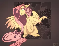 Size: 2400x1874 | Tagged: safe, artist:finchina, derpibooru import, fluttershy, pegasus, pony, feathered fetlocks, female, long mane, long tail, mare, signature, solo