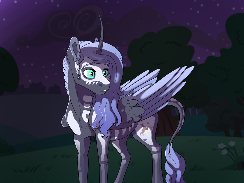 Size: 4000x3000 | Tagged: safe, artist:venommocity, derpibooru import, oc, oc:panther, alicorn, pony, body painting, male, night, offspring, parent:king sombra, parent:princess luna, parents:lumbra, solo, stallion