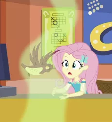 Size: 718x782 | Tagged: safe, derpibooru import, screencap, fluttershy, equestria girls, equestria girls series, sock it to me, sock it to me: bulk biceps, spoiler:choose your own ending (season 2), spoiler:eqg series (season 2), geode of fauna, magical geodes, smelly, solo