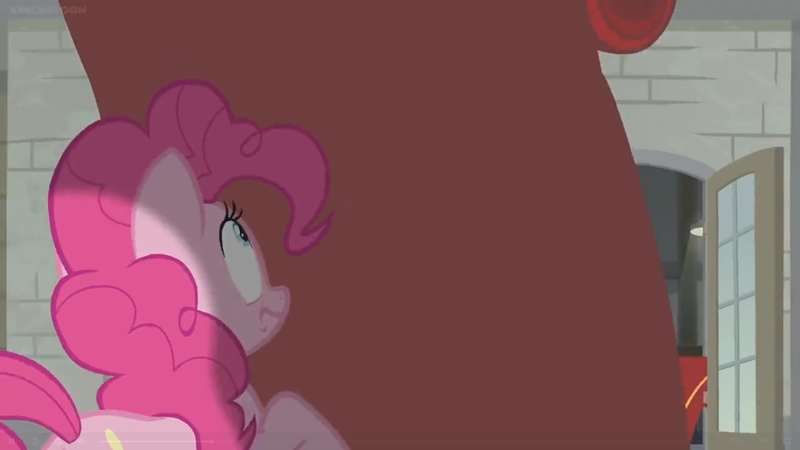 Size: 1366x768 | Tagged: safe, derpibooru import, screencap, pinkie pie, pony, the last laugh, carpet, red carpet, shadow, solo