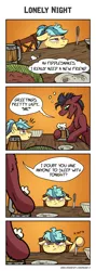 Size: 1372x3855 | Tagged: safe, artist:helmie-art, derpibooru import, oc, oc:flower skies, unofficial characters only, earth pony, pony, alcohol, bad pickup line, beer, comic, drunk, floppy ears, knife, lonely, mug, tavern, unamused, weapon