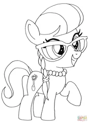 Size: 1068x1476 | Tagged: artist needed, safe, derpibooru import, silver spoon, earth pony, pony, coloring page, cute, female, filly, glasses, happy, jewelry, necklace, pearl necklace, raised hoof, smiling