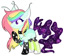 Size: 5800x5000 | Tagged: safe, artist:absolitedisaster08, derpibooru import, oc, oc:ivy star, unofficial characters only, alien, earth pony, original species, pony, absurd resolution, antennae, boots, choker, clothes, ear piercing, earring, female, jewelry, mare, multicolored hair, necklace, piercing, rainbow hair, raised hoof, shoes, simple background, socks, solo, spiked choker, stars, transparent background