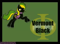 Size: 972x722 | Tagged: safe, artist:beauvoir ferril, derpibooru import, oc, oc:vermont black, earth pony, pony, pony creator, clothes, cutie mark, male, phi, reference, scarf, simple background, solo, stallion, text