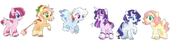 Size: 2100x548 | Tagged: safe, artist:manella-art, derpibooru import, applejack, fluttershy, pinkie pie, rainbow dash, rarity, twilight sparkle, twilight sparkle (alicorn), alicorn, pony, alternate design, base used, hat, mane six, simple background, transparent background