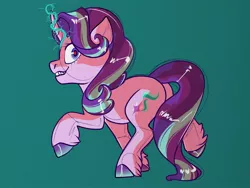 Size: 1024x768 | Tagged: safe, artist:loryska, derpibooru import, starlight glimmer, pony, unicorn, crazy face, evil, evil grin, faic, female, green background, grin, happy, insanity, magic, mare, simple background, smiling, snaplight glimmer, snapped, solo