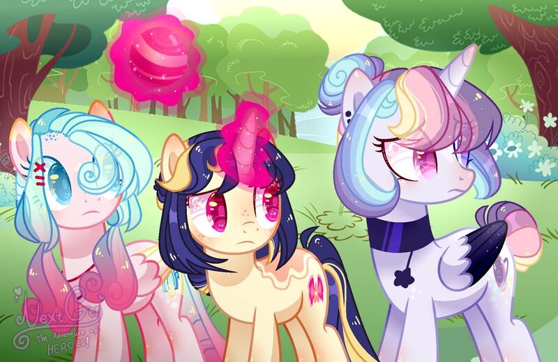 Size: 1024x666 | Tagged: safe, artist:manella-art, derpibooru import, oc, oc:aurora twilightshine, oc:bubble pie, oc:neverfree storm, unofficial characters only, alicorn, hybrid, pegasus, pony, unicorn, base used, female, interspecies offspring, magical lesbian spawn, mare, offspring, parent:flash sentry, parent:pinkie pie, parent:princess skystar, parent:rainbow dash, parent:twilight sparkle, parents:flashlight, parents:skypie, parents:twidash