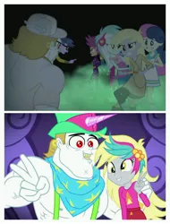 Size: 3106x4096 | Tagged: safe, derpibooru import, screencap, bon bon, bulk biceps, derpy hooves, lyra heartstrings, microchips, scootaloo, sweetie drops, equestria girls, equestria girls series, lost and pound, rainbow rocks, spoiler:choose your own ending (season 2), spoiler:eqg series (season 2), derpybulk, female, lost and pound: rarity, male, peace sign, photo booth, pose, shipping, shipping fuel, smiling, straight